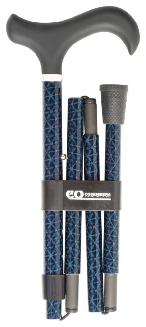 Gehstock Derbygriff Carbon, Softtouch-Oberfläche blau-schwarz-grau, Geschenkbox, Chromring, 100 kg